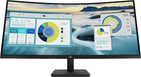 HP P34HC G4 34" WQHD Curved Monitor, Vertical Alignment - 3440 x 1440 - 250 Nit - 100 Hz RR - HDMI - Display Port